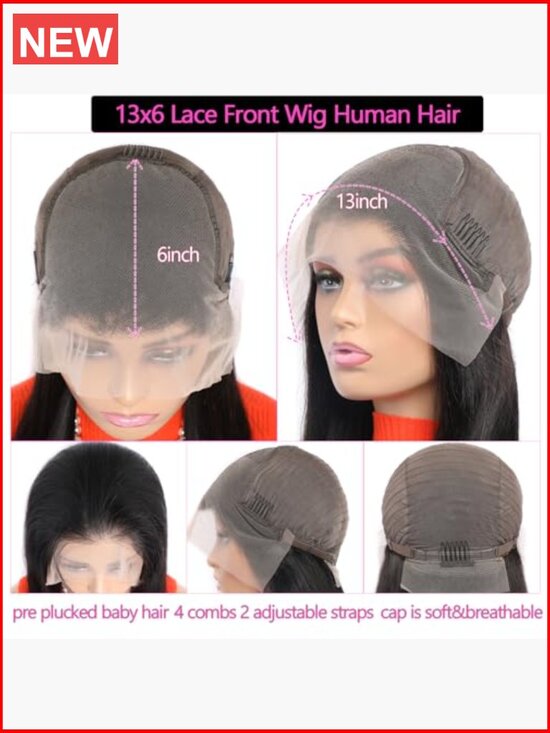 13x6 Lace Front Wig Straight Human Hair 200% Density 22 Inch Glueless Full Head